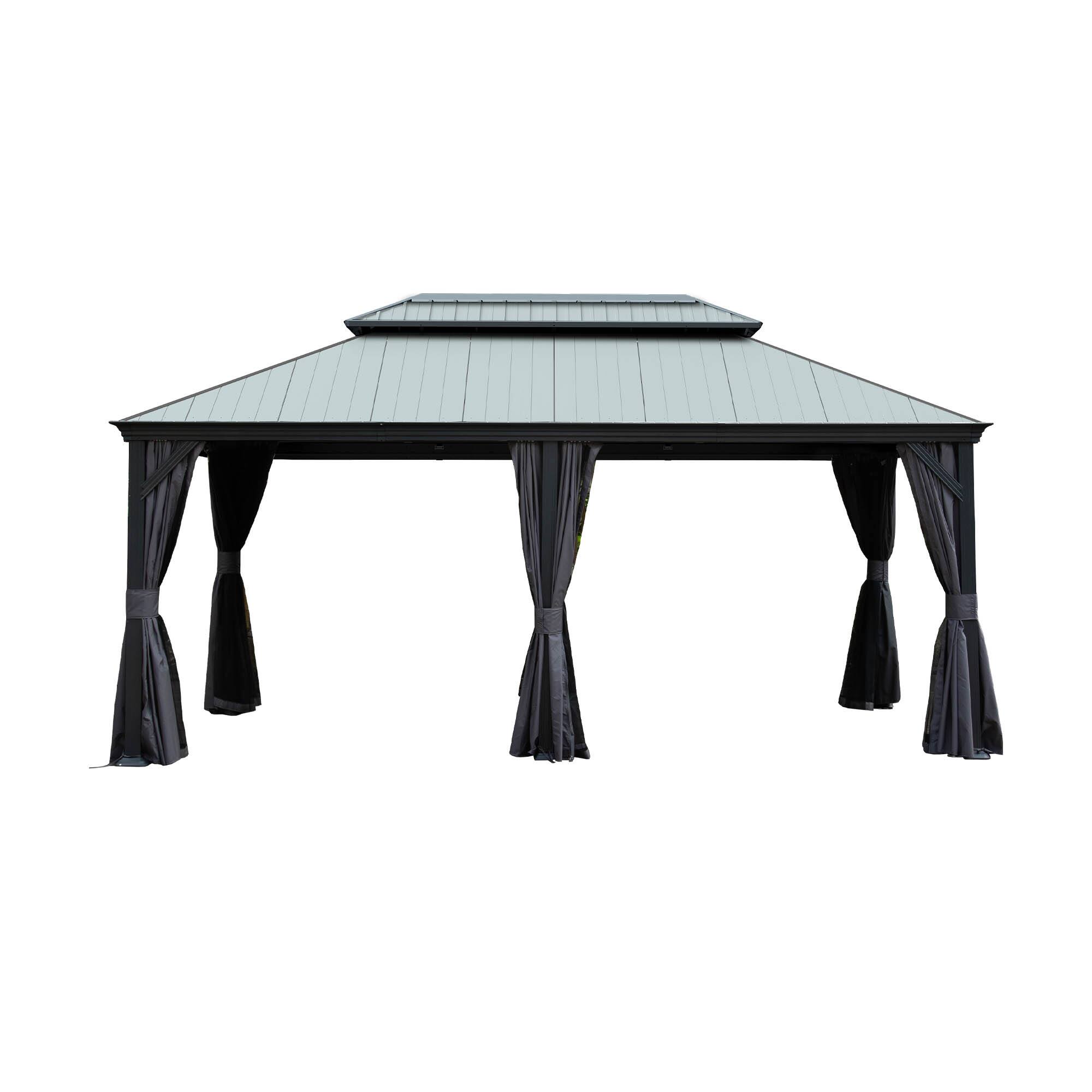 Alt View 7. Mondawe - 12x18 Metal Gazebo With Resin Roof ,Curtains and Mosquito Netting Included - Dark Gray.