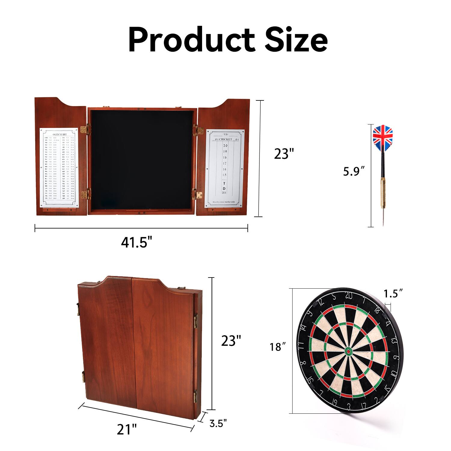 Product Size: 41.5" x 23" x 21" x 3.5", 23" x 18", 5.9" x 1.5"