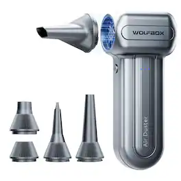 WOLFBOX - Compressed Air Duster DF60, 110000RPM Electric Air Duster, 3-Gear Rechargeable Cordless Air Blower, Fast Charge - Gray