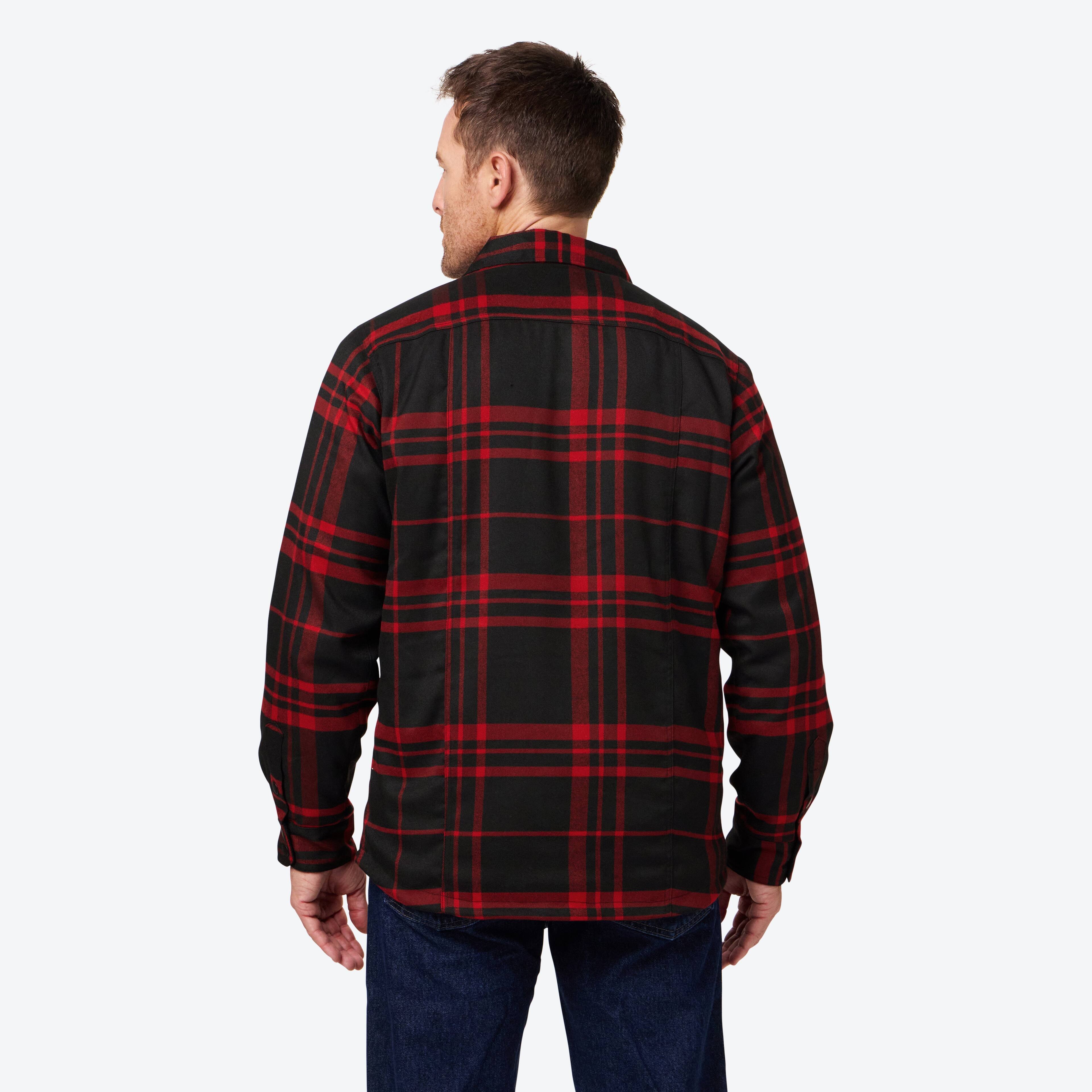 Back. Mobile Warming - Men's Flannel Heated Jacket - Black/Red.