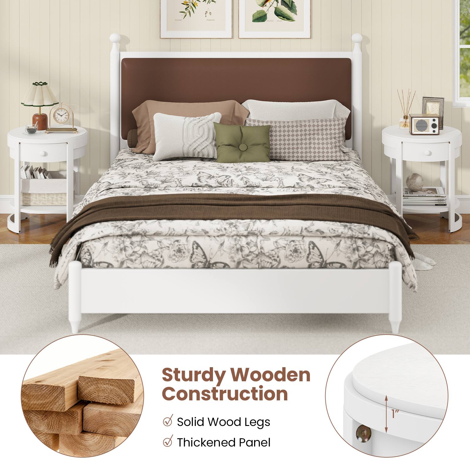 Sturdy Wooden Construction  
Solid Wood Legs  
Thickened Panel