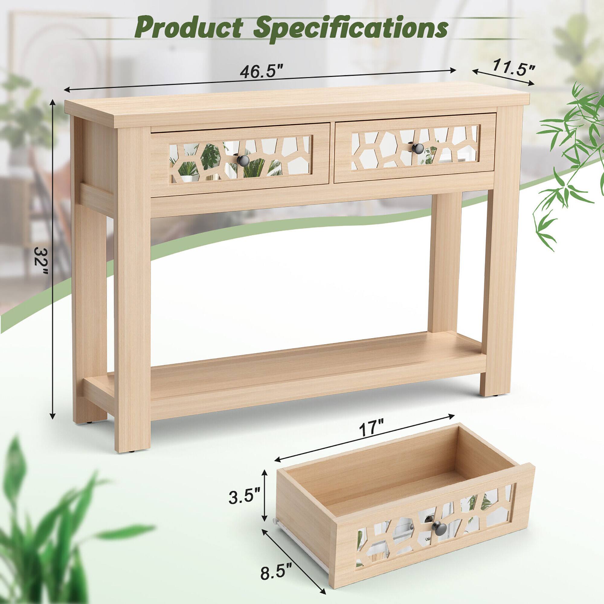 Product Specifications

- Length: 46.5"
- Depth: 11.5"
- Height: 32"
- Drawer Width: 17"
- Drawer Height: 3.5"
- Drawer Depth: 8.5"