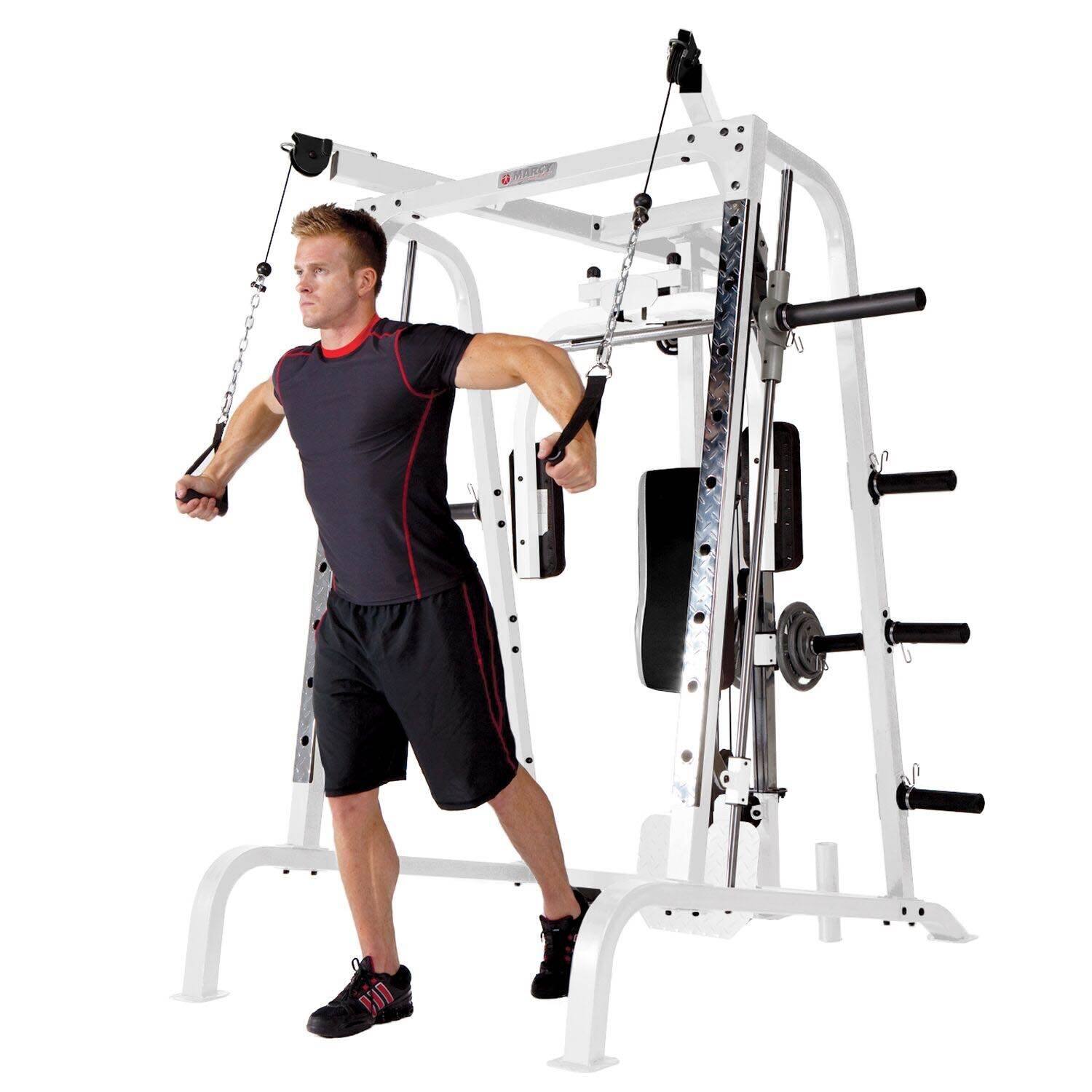 Alt View 5. Marcy - Marcy Pro Smith Cage Workout Machine Total Body Training Home Gym System, White - White,Black.