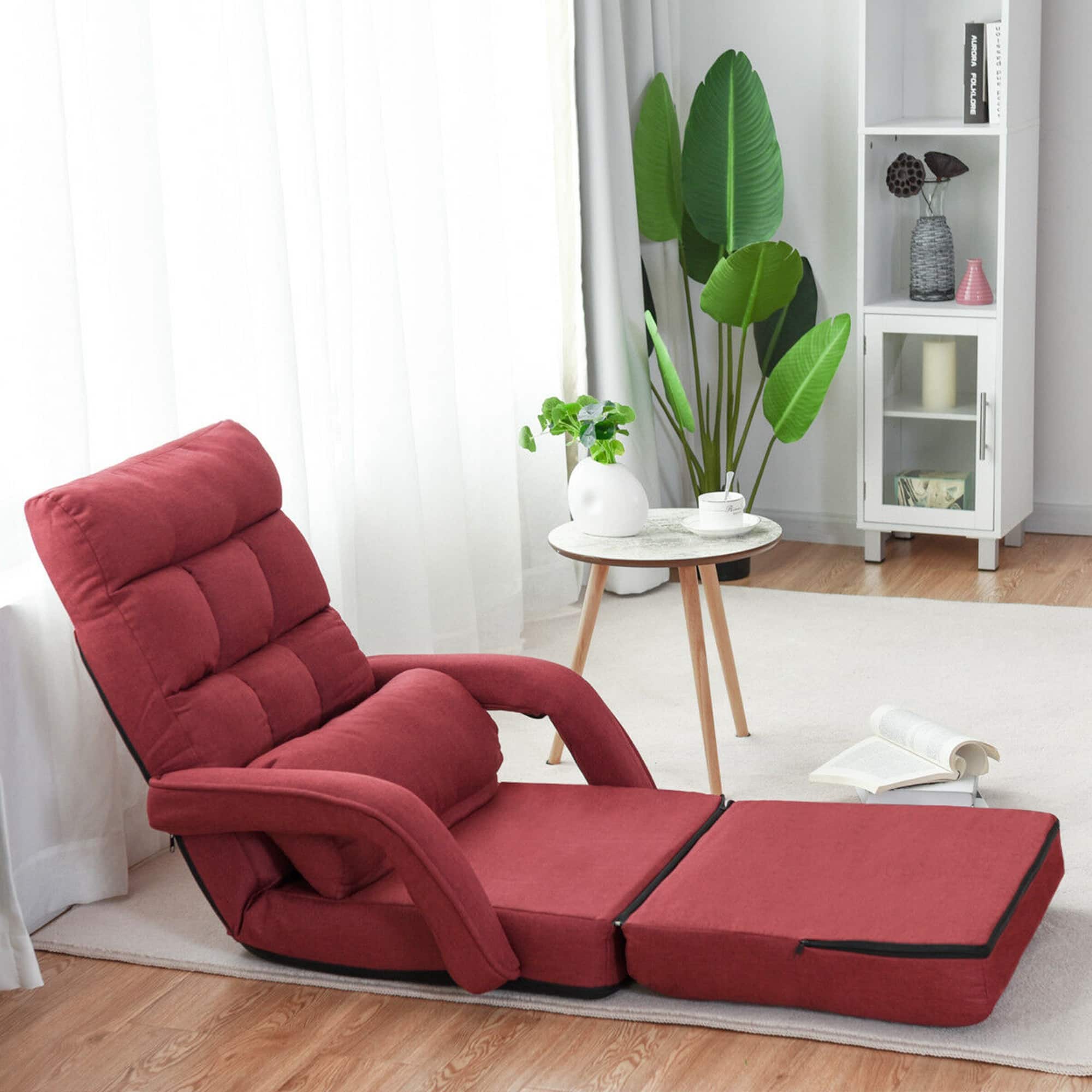 Alt View 1. Costway - Costway Folding Floor Single Sofa Recliner Chair W/ a Pillow 5 Adjustable Backrest Position Leisure Lounge Couch Red - Red.