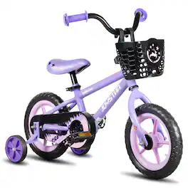 JOYSTAR - Cervine 10" Kids Bike with Training Wheels Basket, Coaster Brake Child's Bike for Ages 1-3 Boys Girls - Purple