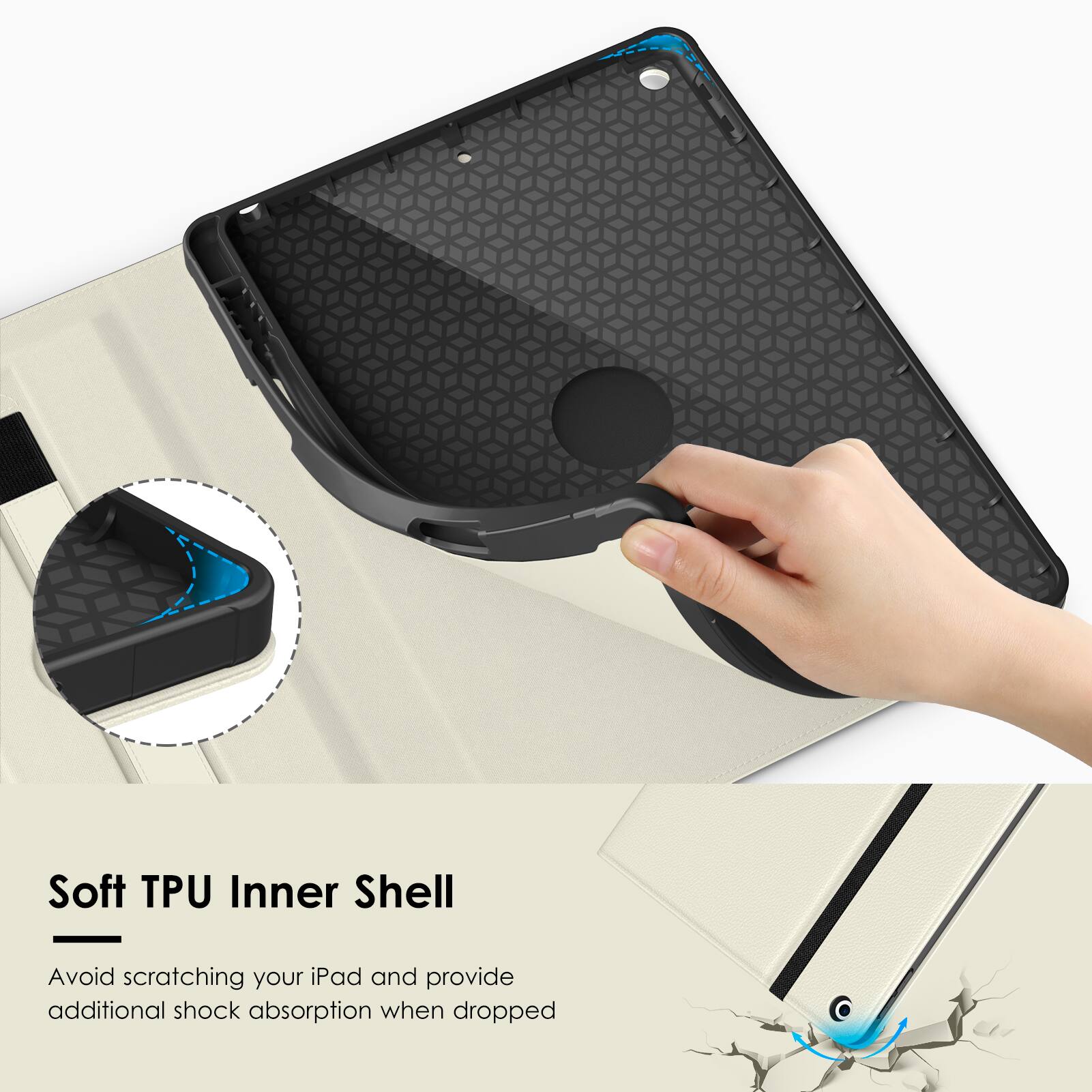 Soft TPU Inner Shell  
Avoid scratching your iPad and provide additional shock absorption when dropped