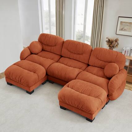 Front. Anysun - 3-Seater U Shape Sectional Couch with 2 Ottomans, Chenille Fabric, High-Density Foam & Curved Armrests for Living Room - Orange.