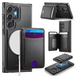 Dteck - Magnetic Case For Samsung Galaxy S26 Ultra Detachable Wallet Card Holder Leather Shockproof Cover - Black