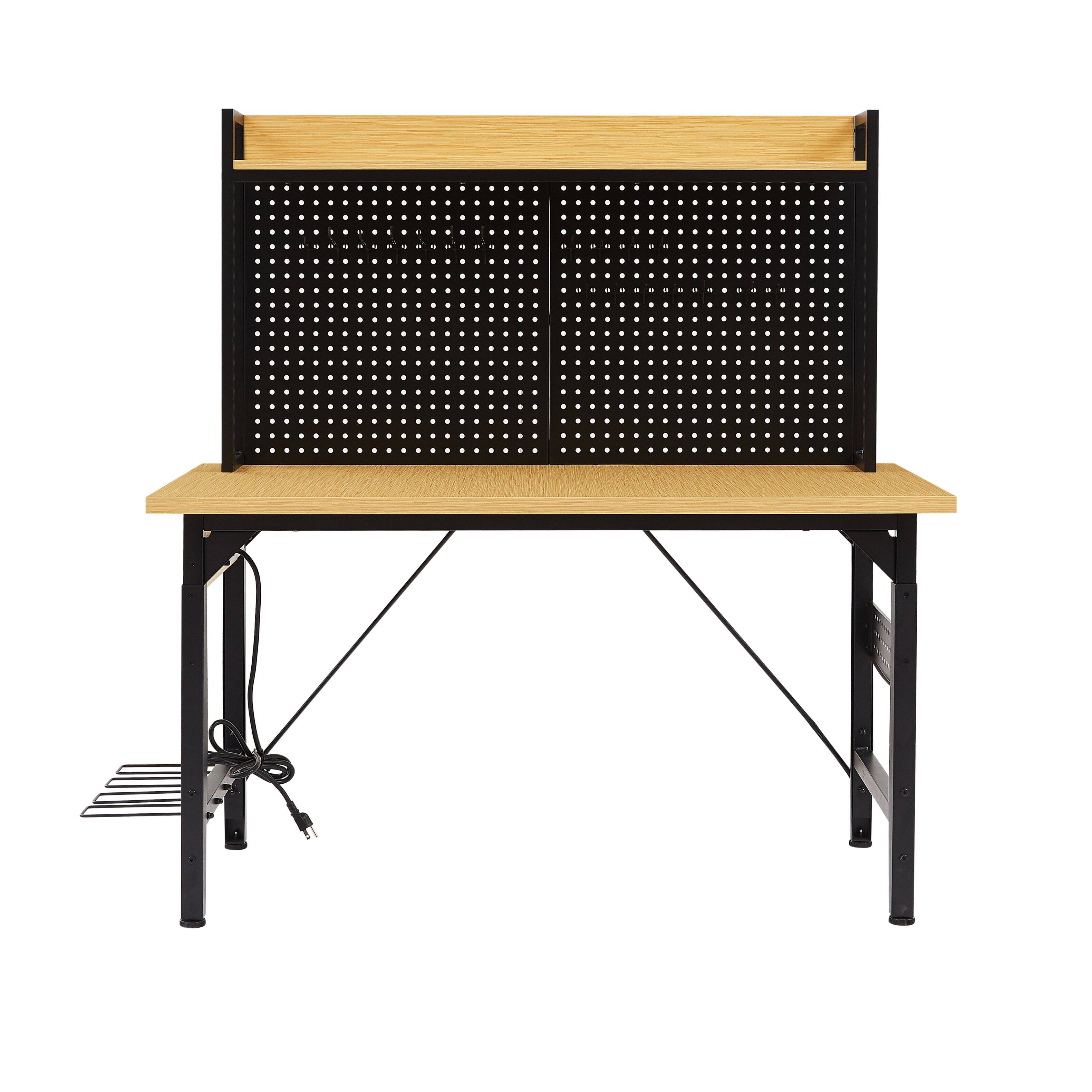 Alt View 10. LOVMOR - 48 inch Adjustable Rolling Workbench with Pegboard USB Outlet Hooks and Shelf for Garage Workshop Home.