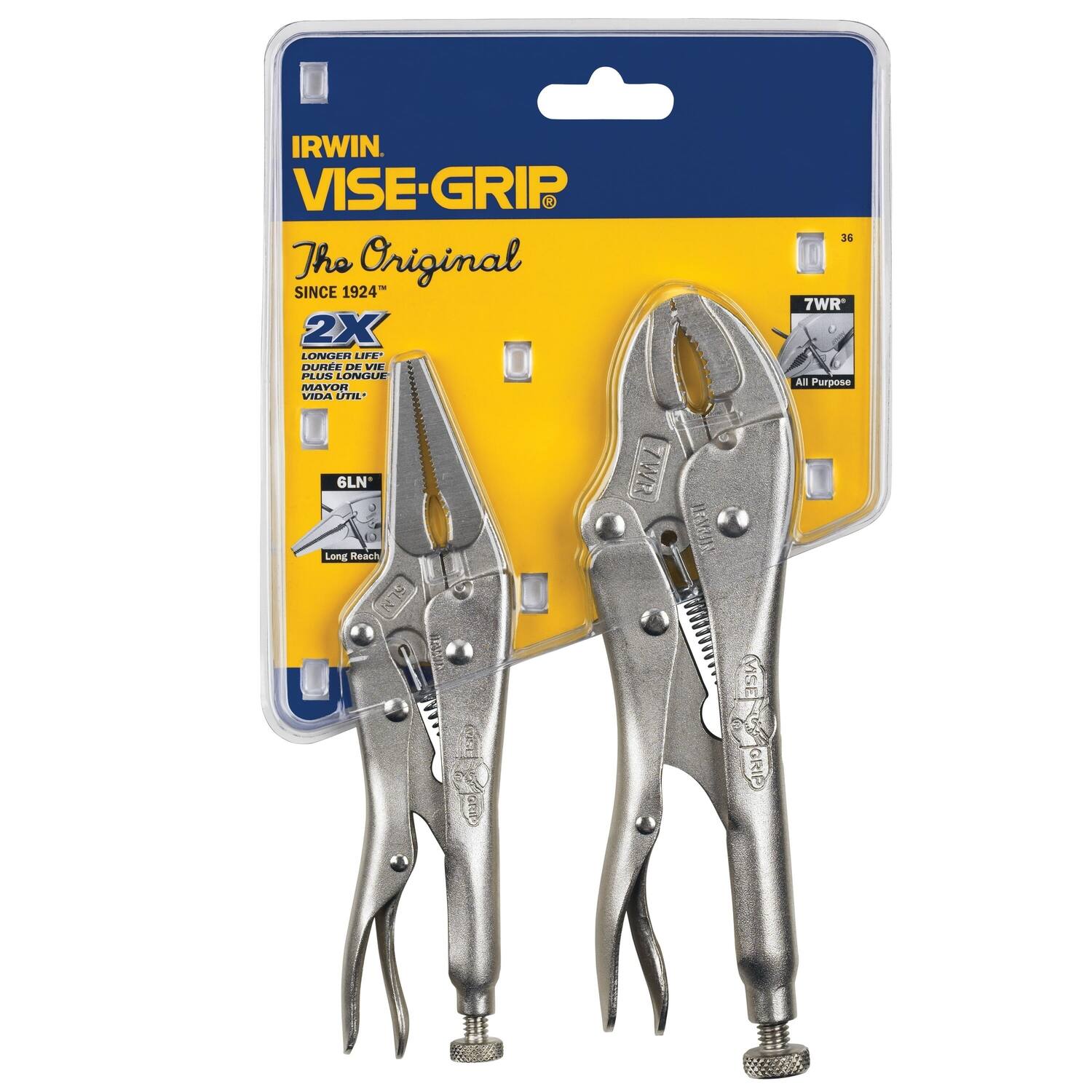 IRWIN VISE-GRIP  
The Original SINCE 1924™  
2X LONGER LIFE™  
DURÉE DE VIE PLUS LONGUE  
MAYOR VIDA ÚTIL*  
6LN  
7WR  
All Purpose  
Long Reach