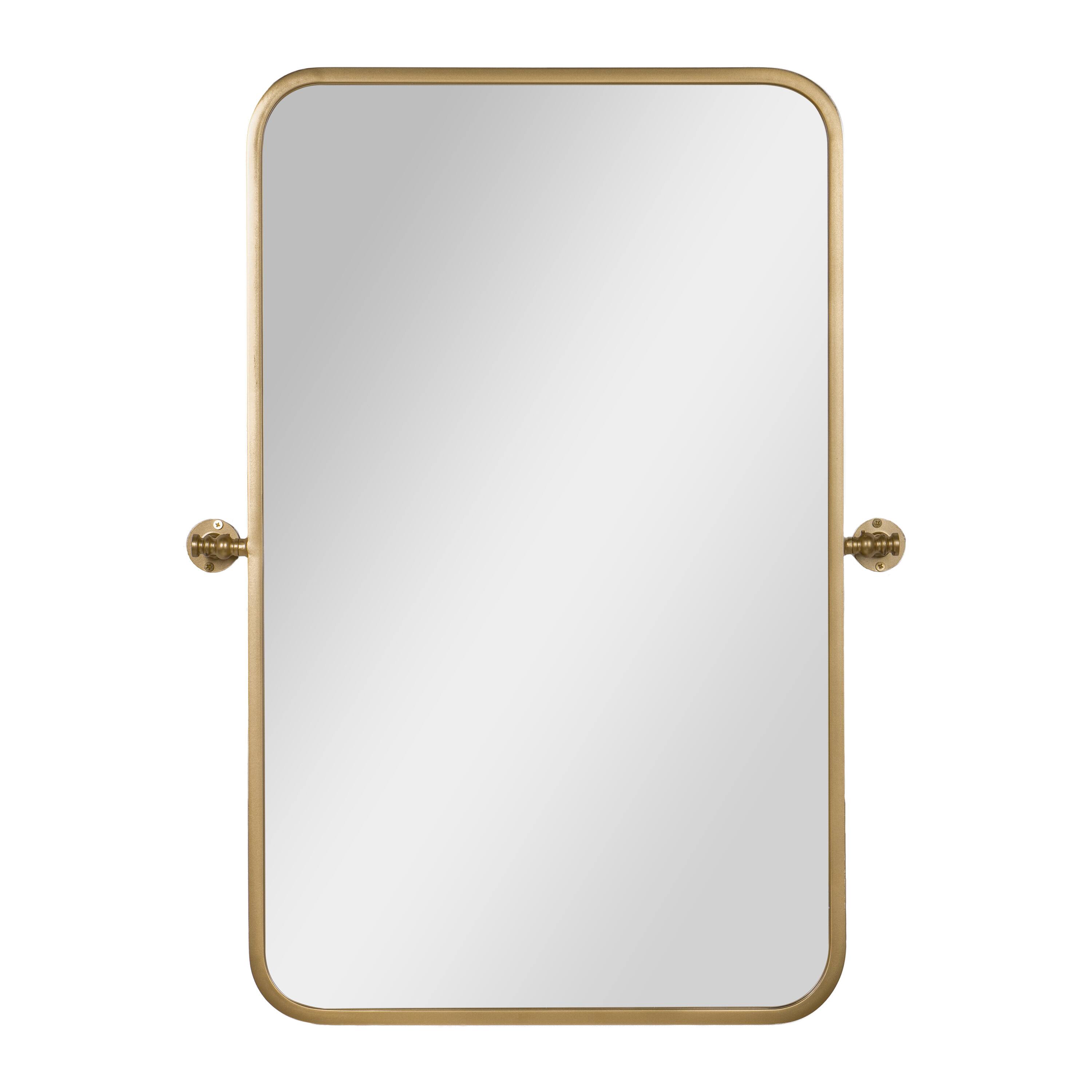 Alt View 7. Emma + Oliver - Mason Pivot Wall Mirror with Slim Frame and Silver Backed Glass for Clarity for Bathrooms - Gold.