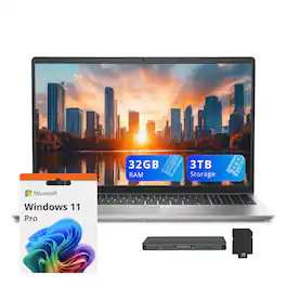 Dell - 15 15.6" FHD Display Laptop,Intel Core i7-1355U,32GB RAM,2TB SSD+1TB Dock Station,Win 11 Pro - Silver