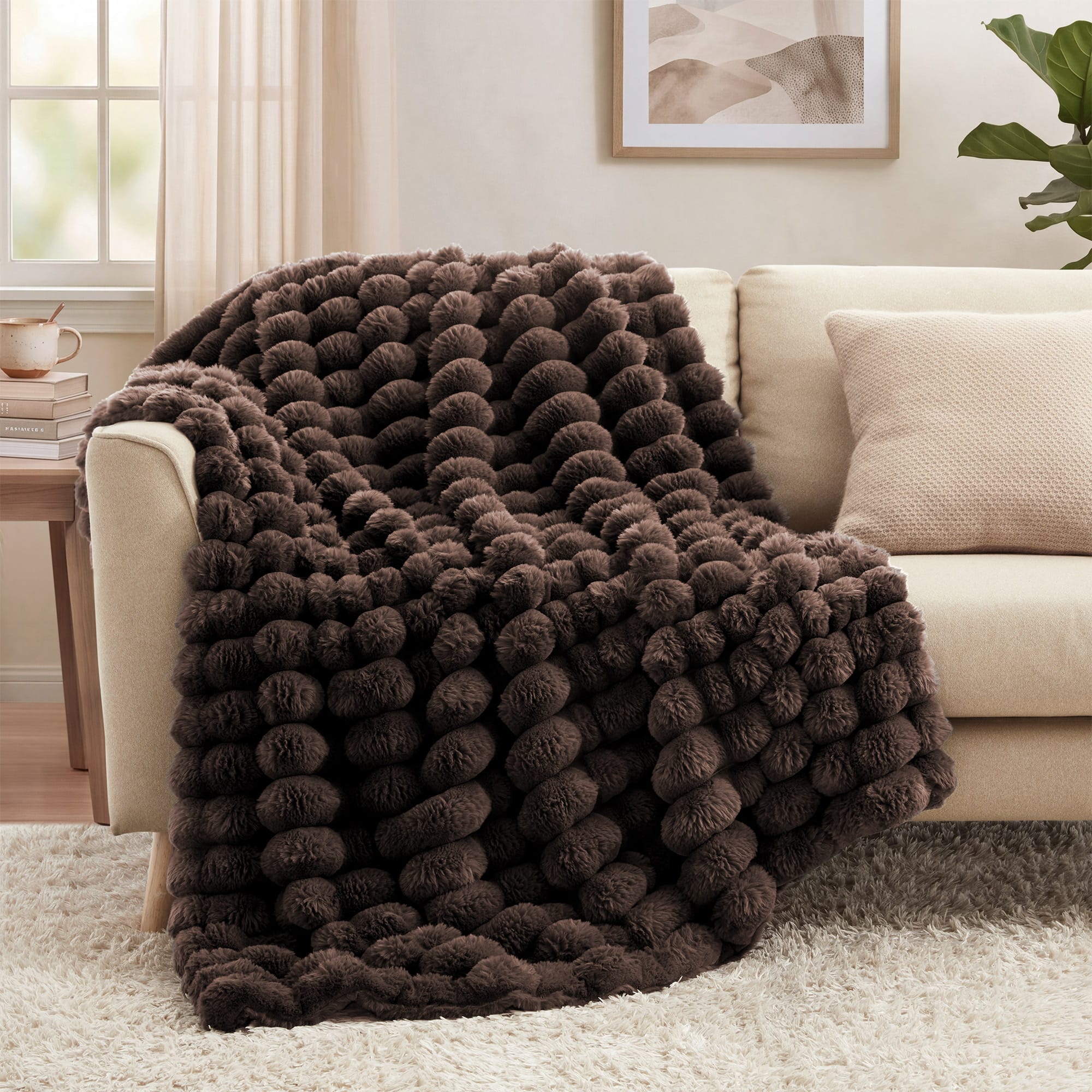 "Peace Nest - Faux Rabbit Fur Bubble Textured Throw Blanket, Soft Fluffy Blanket 50"" x 60"" - Coffee" price history on PriceWatchPro