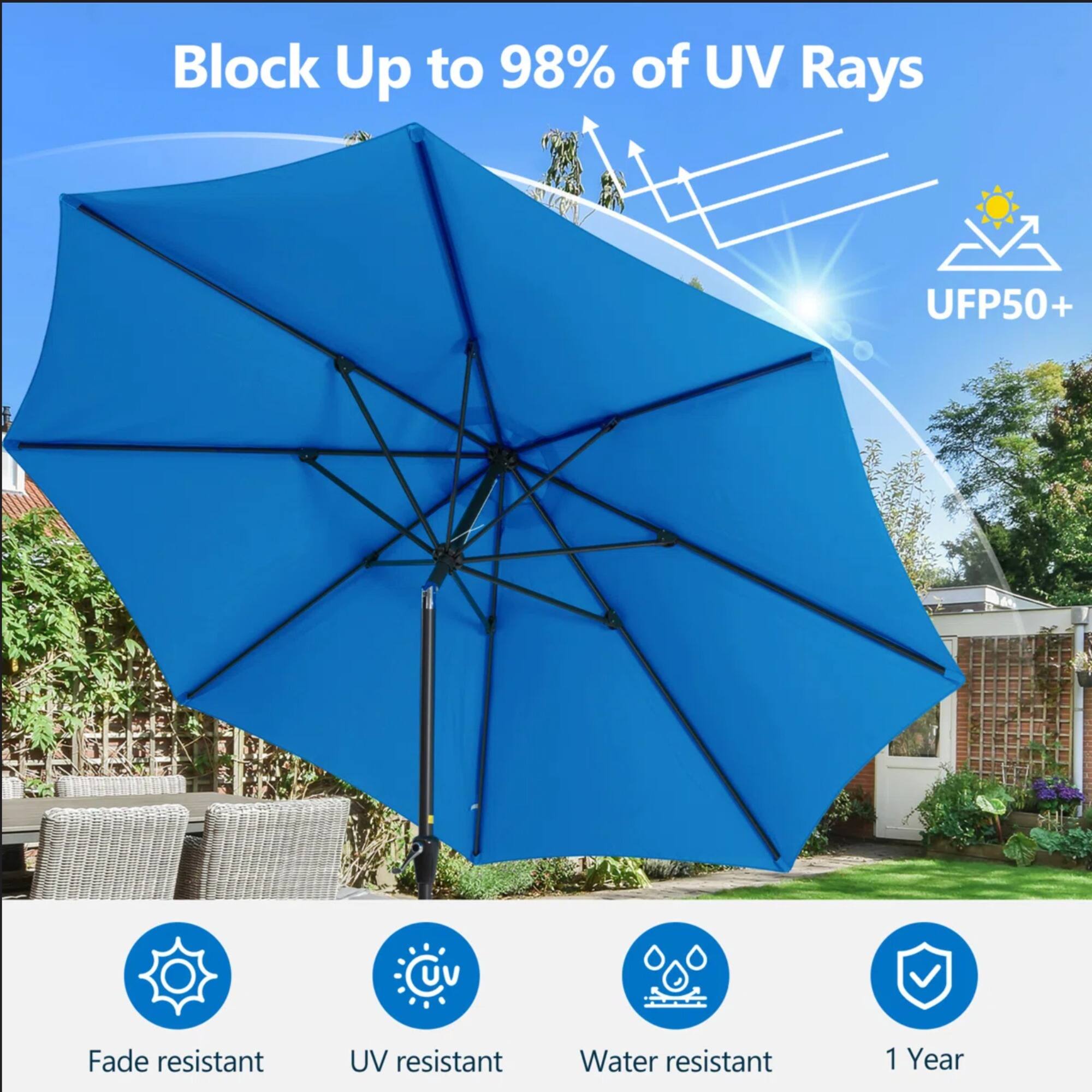 Block Up to 98% of UV Rays  
UFP50+  
Fade resistant  
UV resistant  
Water resistant  
1 Year