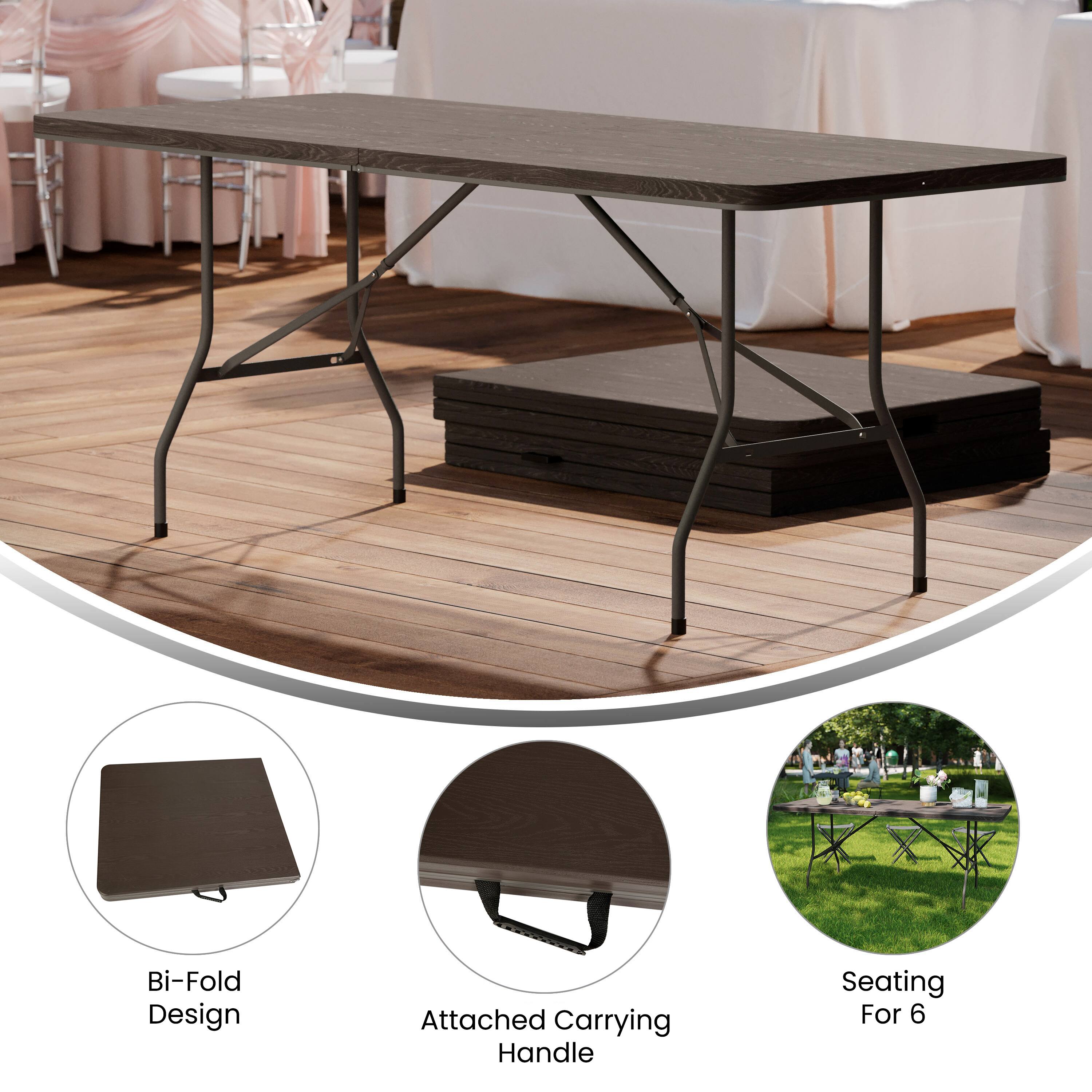 Bi-Fold Design  
Attached Carrying Handle  
Seating For 6