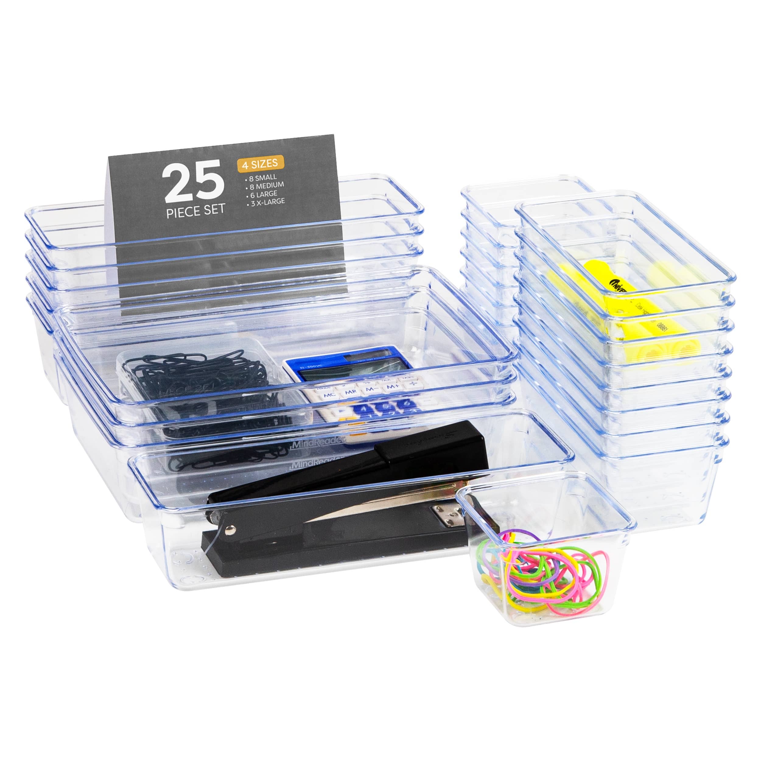 Mind Reader - 25-Piece Drawer Organizer Set, Storage Trays, Drawer Tray, Utensil Holder, Plastic - Clear