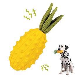 PawsPik - Pineapple Natural Rubber Crinkle Teething Tough Chew Dog Toy - Yellow