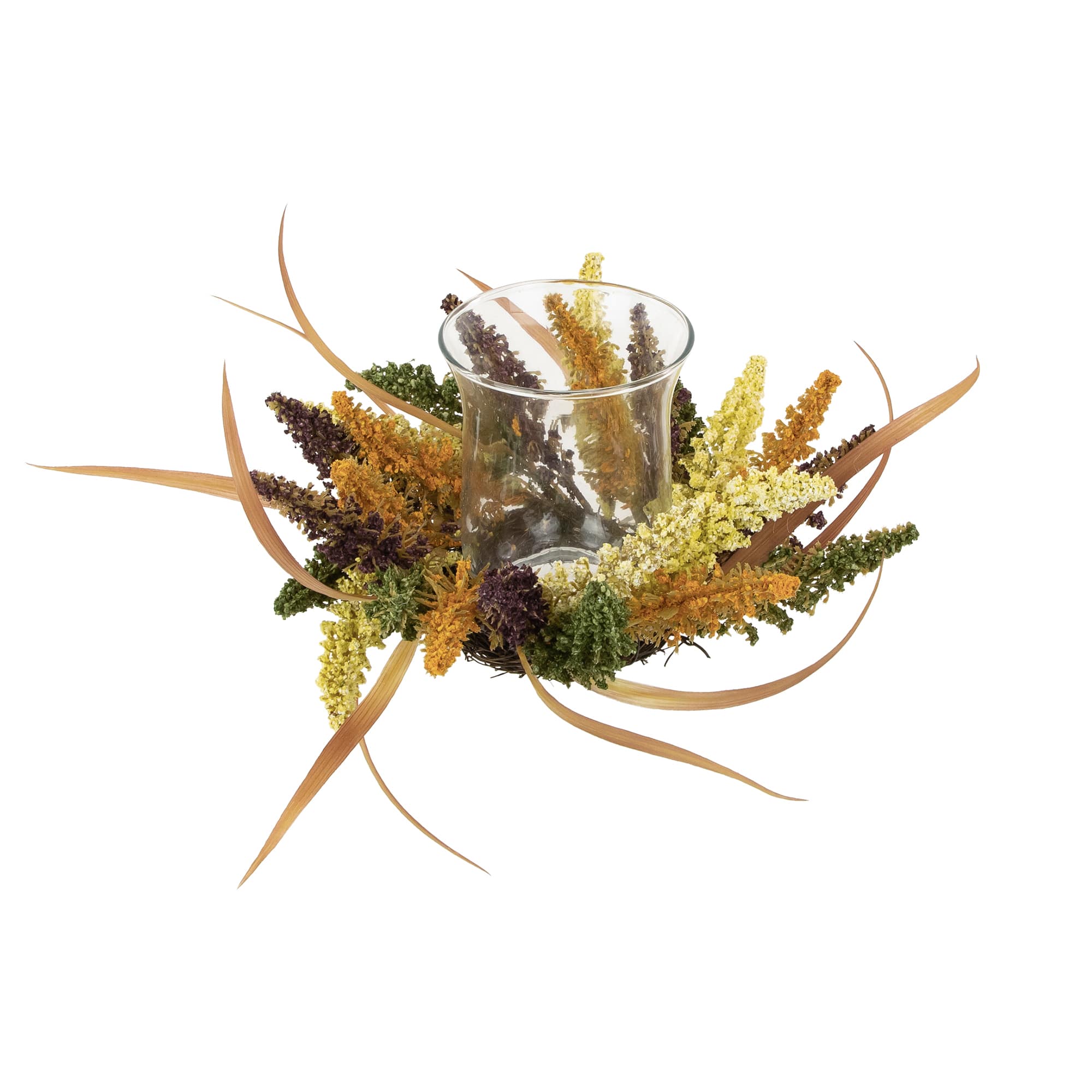 Northlight - Autumn Harvest Pillar Candle Holder with Artificial Fall Foliage - 18" x 6" - Orange