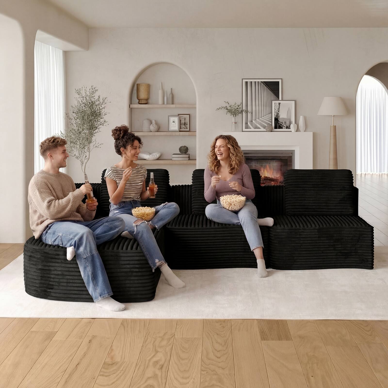 Alt View 4. Pinmoco - PINMOCO Modular Sectional Sofa, Sleeper Sofa Bed with 3 Pillows, Boneless Couch with Side Pockets - Left Chaise Black.