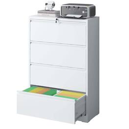 Lycvki - 4-Drawer Lockable Lateral File Cabinet - Legal/Letter/A4/F4 Size - White