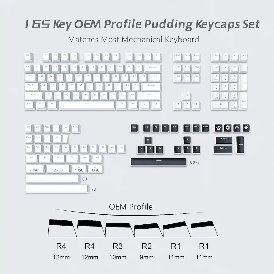 Womier Pudding Keycaps, PBT Shine Through Keycaps 165 Keys Set Custom ...