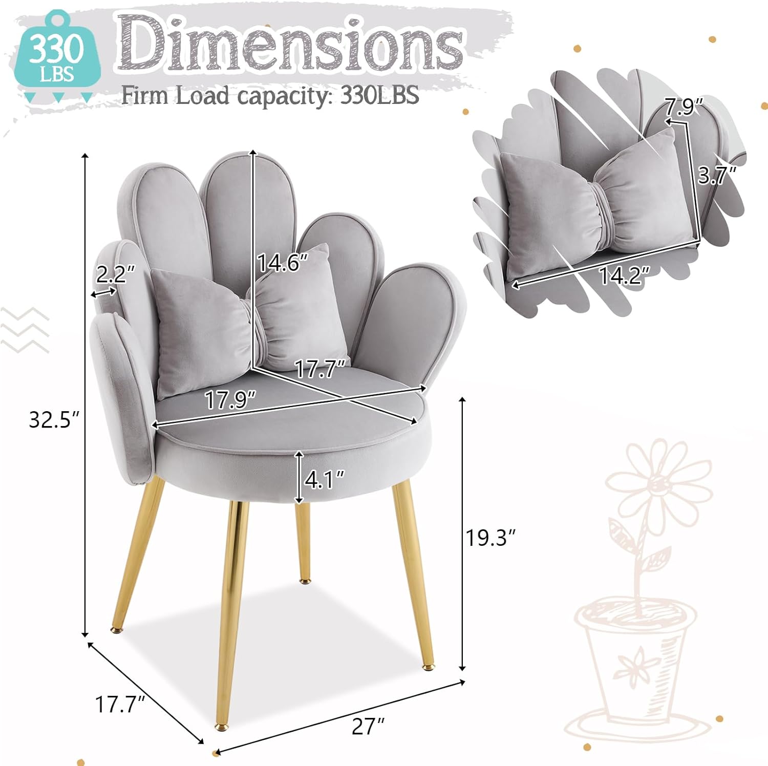 330 LBS  
Dimensions:  
- 7.9"  
- 3.7"  
- 2.2"  
- 14.6"  
- 14.2"  
- 32.5"  
- 17.9"  
- 17.7"  
- 4.1"  
- 19.3"  
- 17.7"  
- 27"