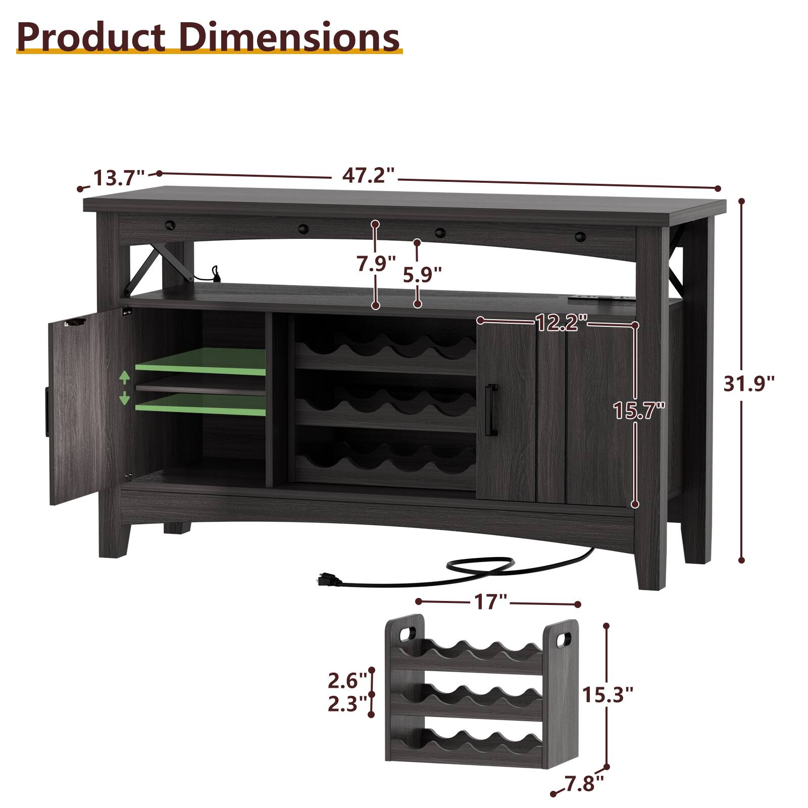 Product Dimensions: 13.7" x 47.2" x 7.9" x 5.9" x 12.2" x 15.7" x 31.9" x 17" x 2.6" x 2.3" x 15.3" x 7.8"
