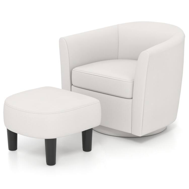 Front. SlickBlue - Upholstered Swivel Accent Chair with Ottoman and Curved Back for Living Room - Cream White.