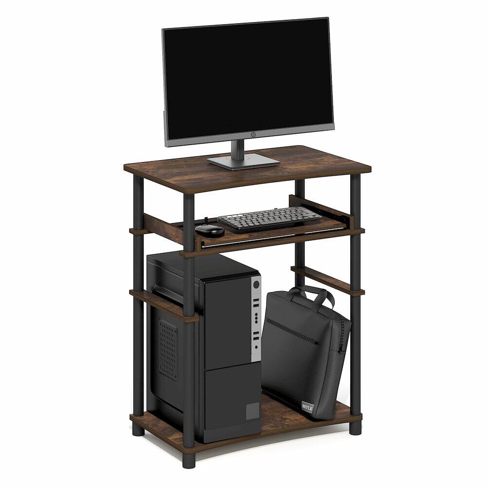 Back. Furinno - HOME Desk, Gaming Desk with Keyboard Tray, Open Shelf Computer Desk, for Home Office, Study Room, Dorm, Bedroom - Amber Pine/Black.