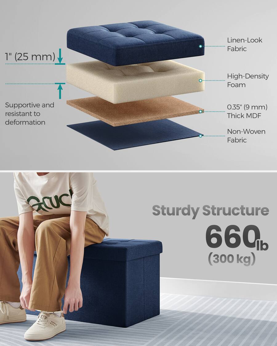 Songmics Home 76 cm Storage Ottoman, Foldable Storage Bench with ...