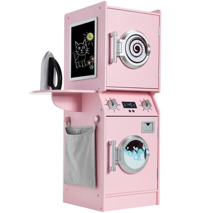 Front. Best Choice Products - Best Choice Products Pretend Play Kids Wooden Stacked Washer & Dryer Set w/ Toy Laundry Storage and Accessories - Pink - Pink.