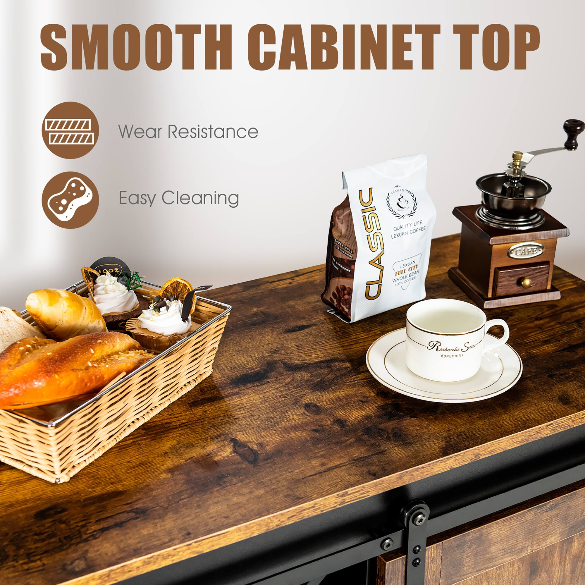 SMOOTH CABINET TOP

Wear Resistance

Easy Cleaning

CLASSIC

QUALITY LIFE

LEXUAN COFFEE

CAFE