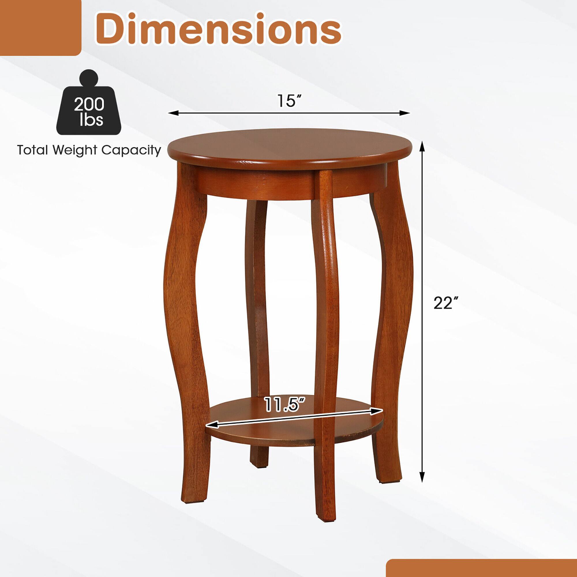 Dimensions  
- Total Weight Capacity: 200 lbs  
- Diameter: 15"  
- Height: 22"  
- Foot Diameter: 11.5"