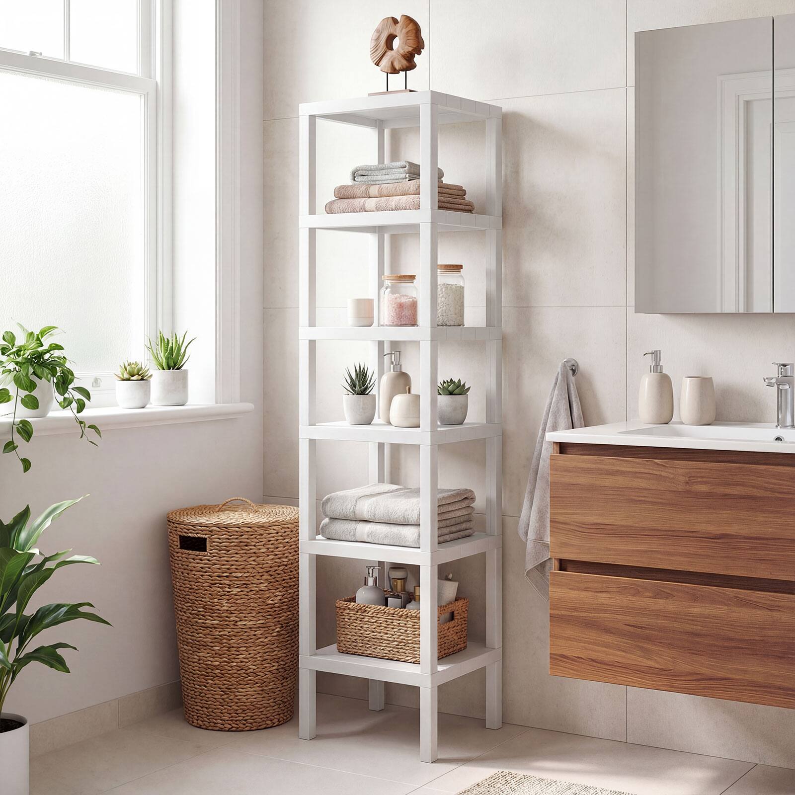 Alt View 4. Gymax - Gymax 6-Tier Plastic Modular Storage Shelves Open Display Utility Shelving Unit White - White.