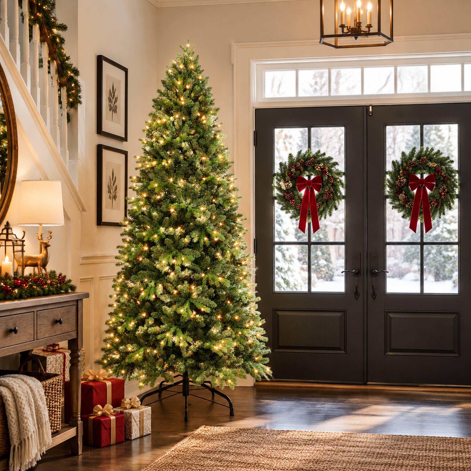 RYHNUYNE 7 Ft Lush Artificial Christmas Tree With 400 Warm White LED ...