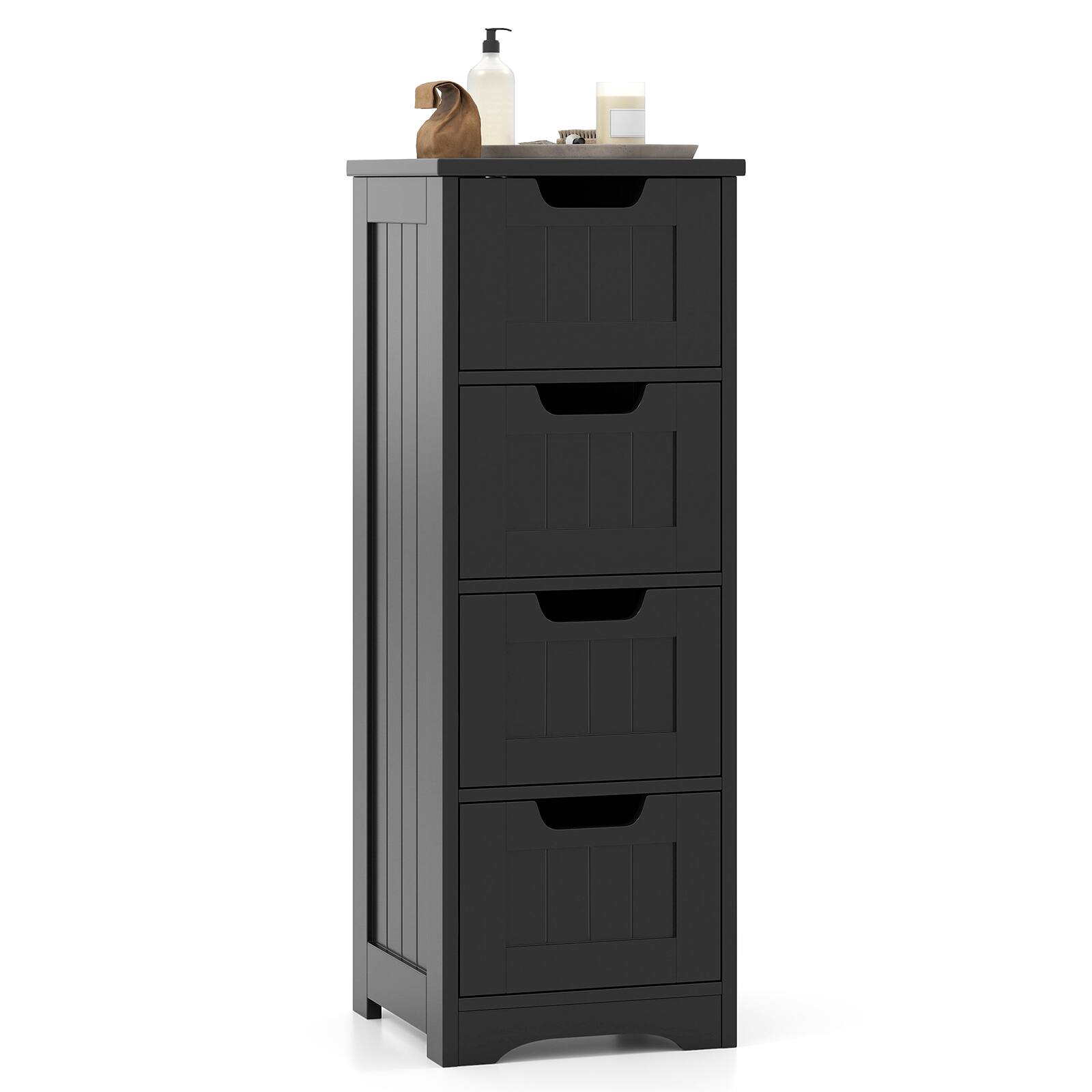 Front. Gymax - Gymax Bathroom Floor Cabinet Free-Standing Side Storage Organizer w/ 4 Drawers Gray - Gray.