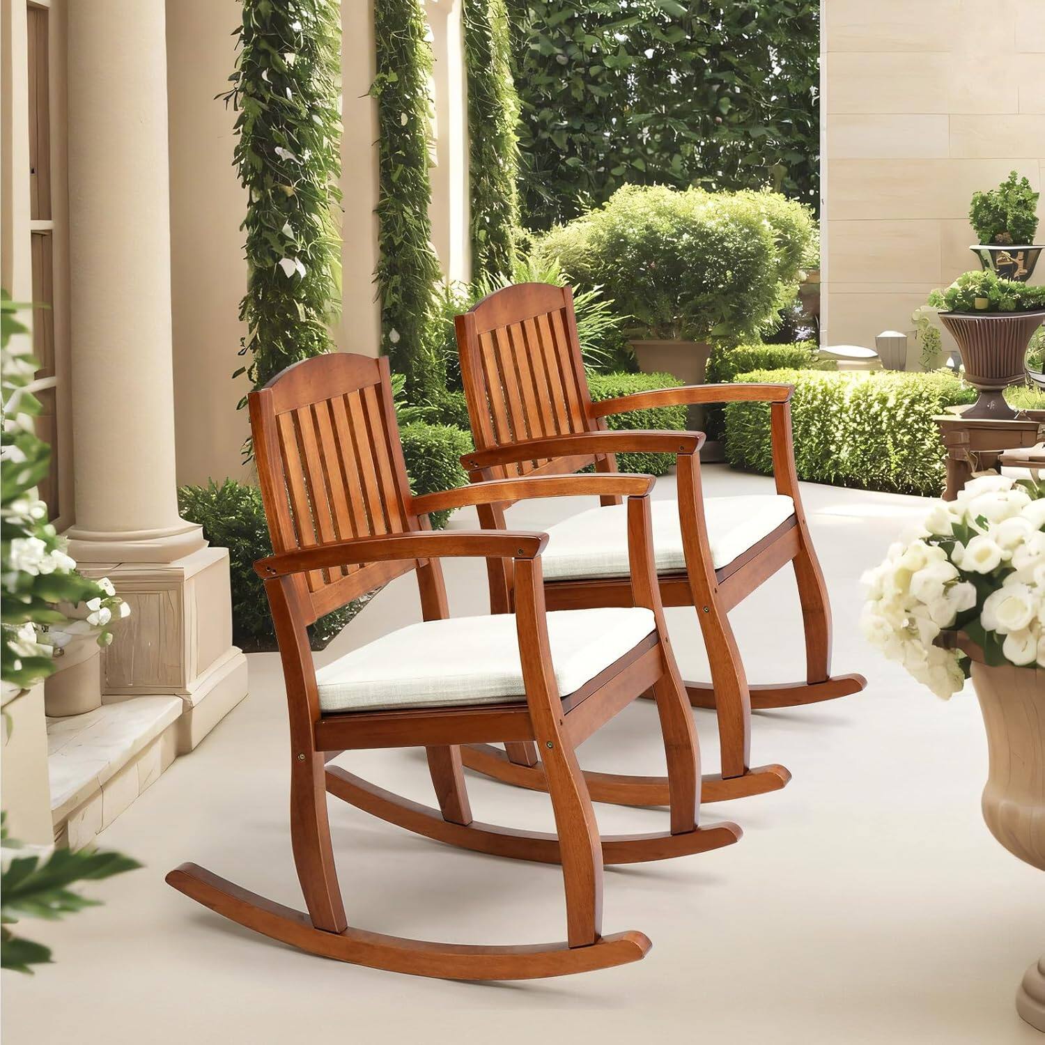 Alt View 5. Winado - Wooden Rocking Chair with Cushion, Comfortable Backrest Rocker Supports Up to 450LBS for Outdoor Indoor Porch Balcony - Natural.