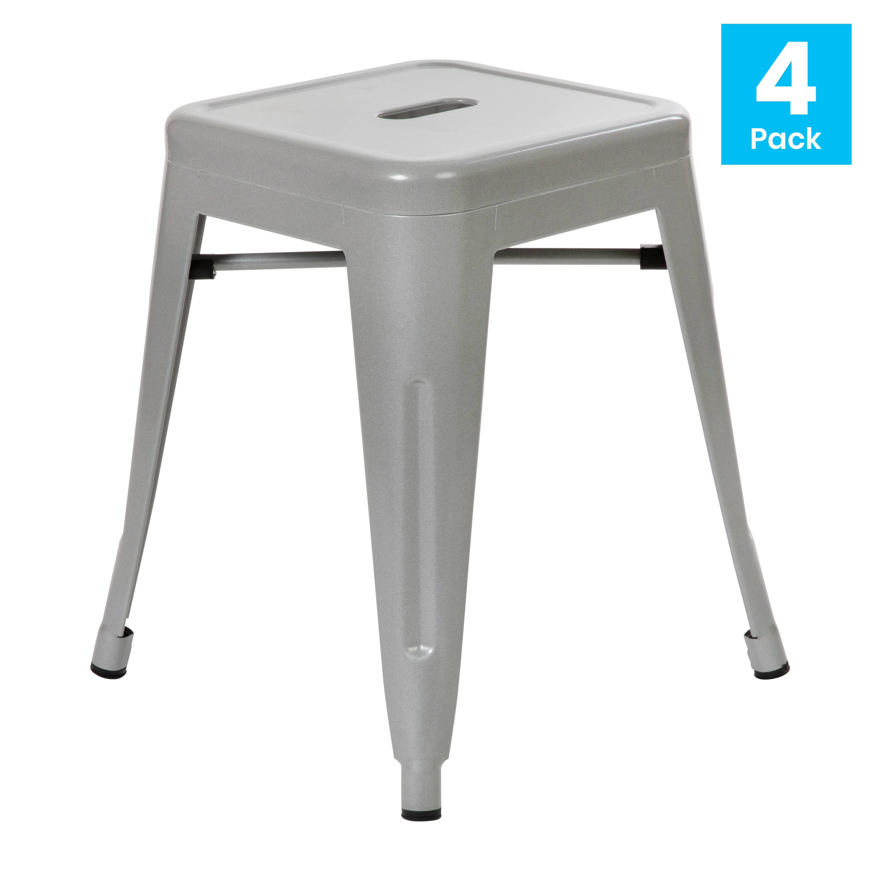 Alt View 2. Emma + Oliver - 18 Inch Table Height Indoor Stackable Metal Dining Stool-Set of 4 - Silver.