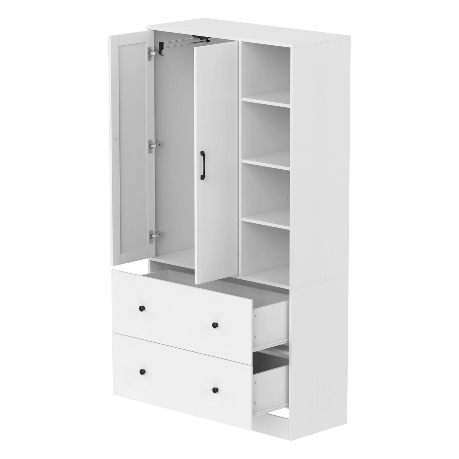 Angle. FUFU&GAGA - FUFU&GAGA  Freestanding Wardrobe with Mirror & Multi - Storage Armoires - White.