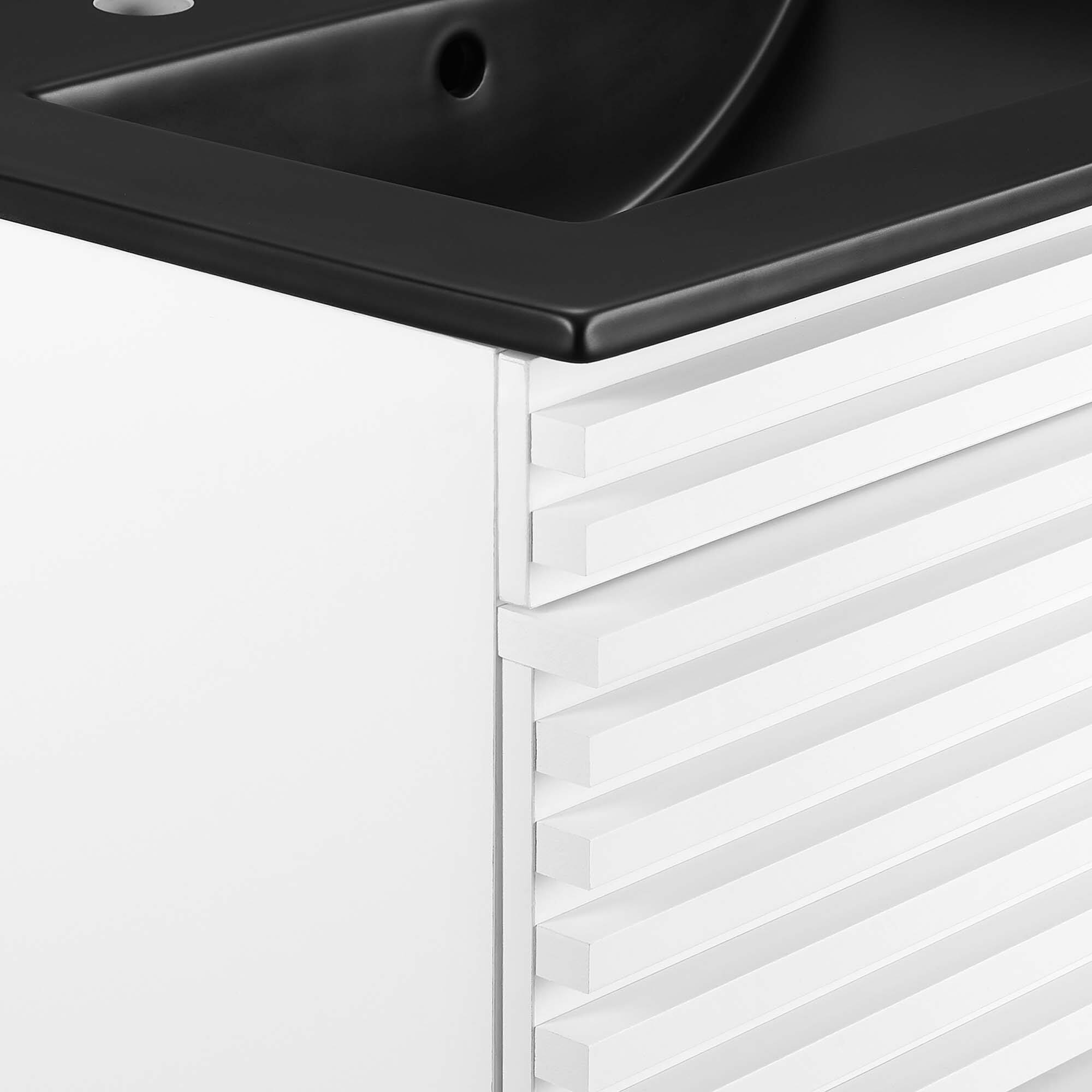 Alt View 5. Modway - Render Wall-Mount Bathroom Vanity with Black Basin Included - White Black.