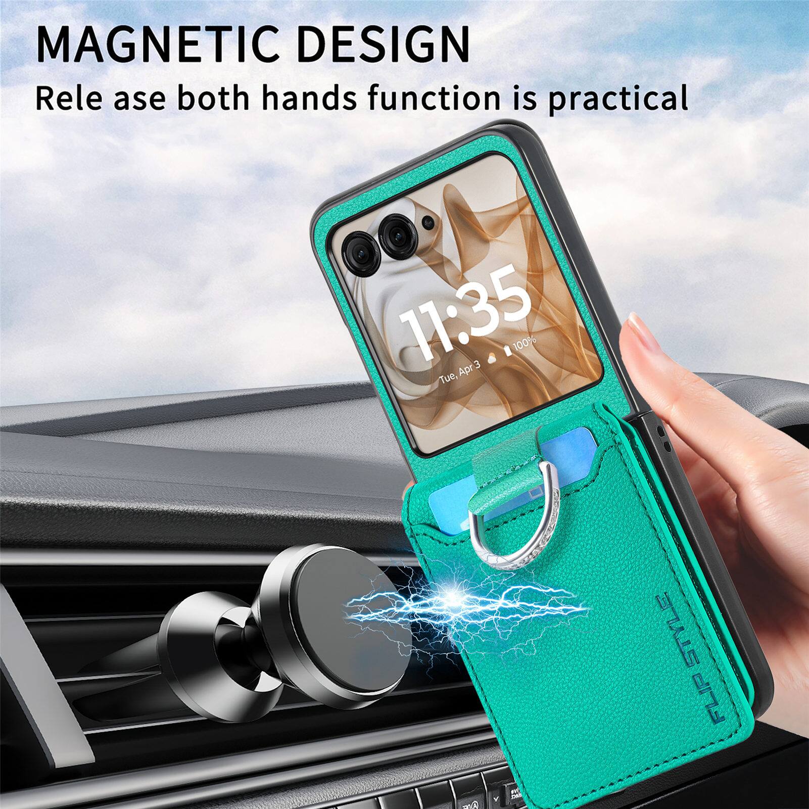 MAGNETIC DESIGN  
Release both hands function is practical  

11:35  
100%  
Tue, Apr 3  

STYLE FLIP