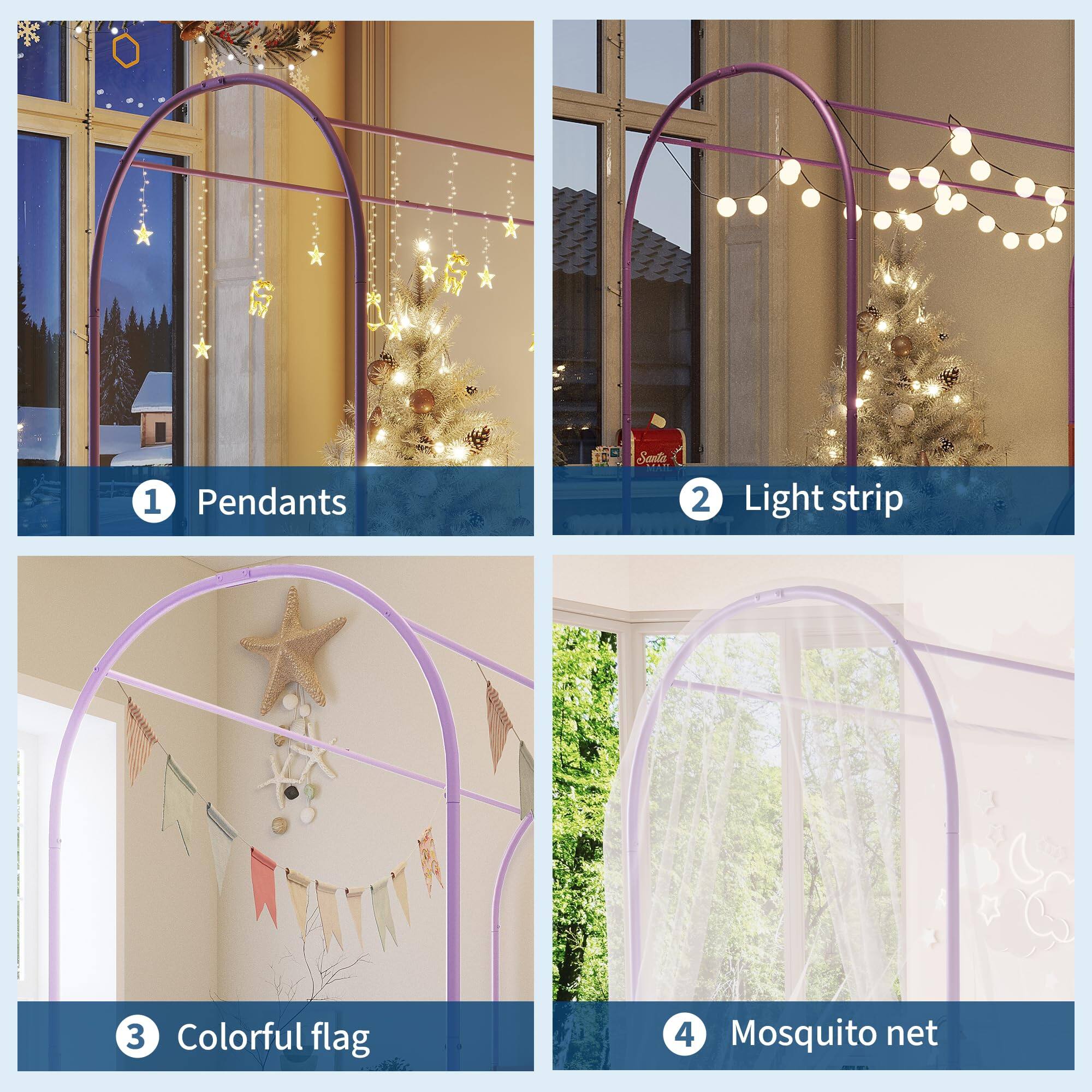 1. Pendants  
2. Light strip  
3. Colorful flag  
4. Mosquito net