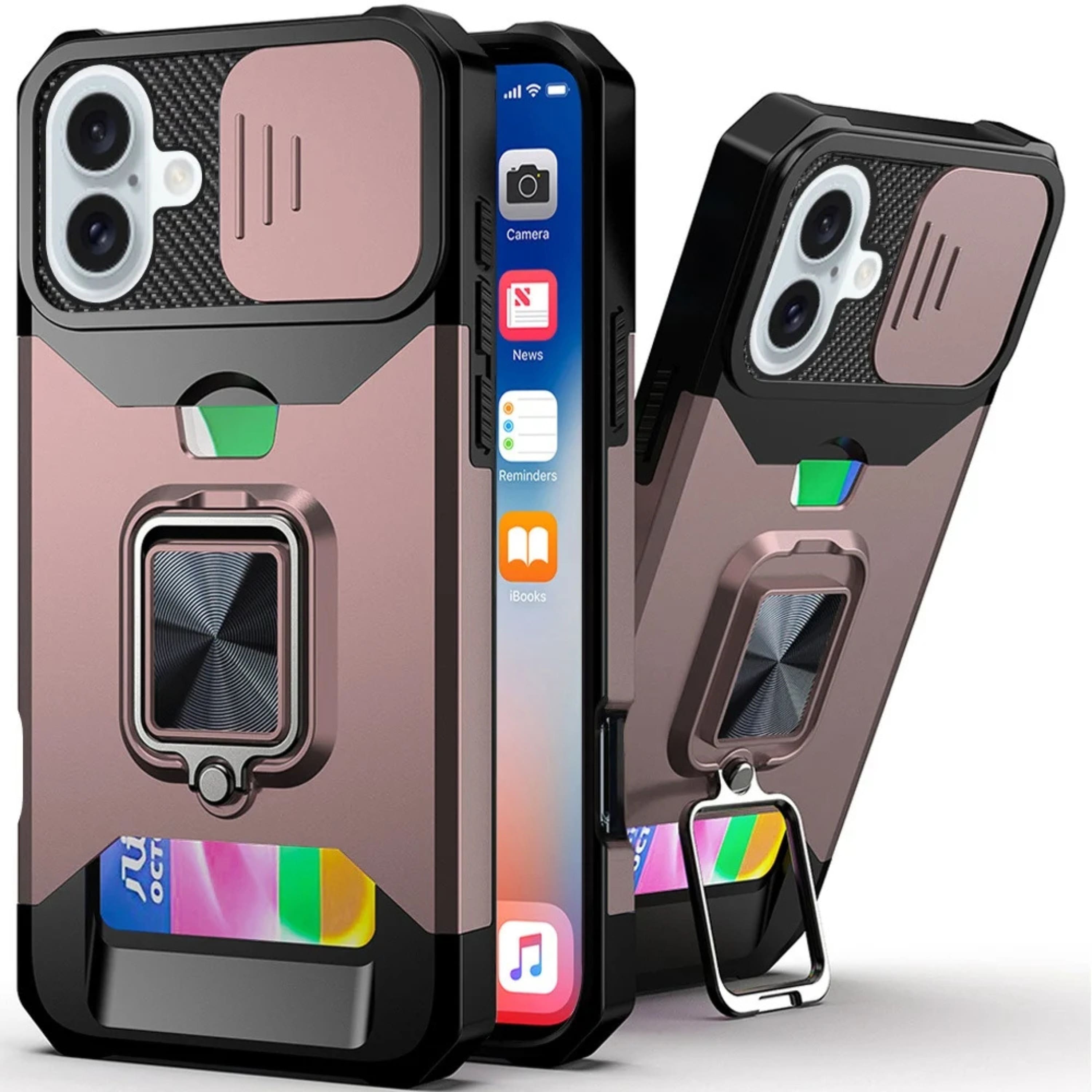 Kitcheniva - Multi Use Card Slot Magnetic Ring Stand Case With Tempered Glass For iPhone 16 6.1 Inch - Rose Gold price history on PriceWatchPro