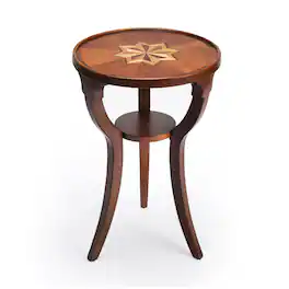Butler Specialty - Dalton 15.75 in. W Round Wood Side Table with Small Lower Open Shelf - Medium Brown