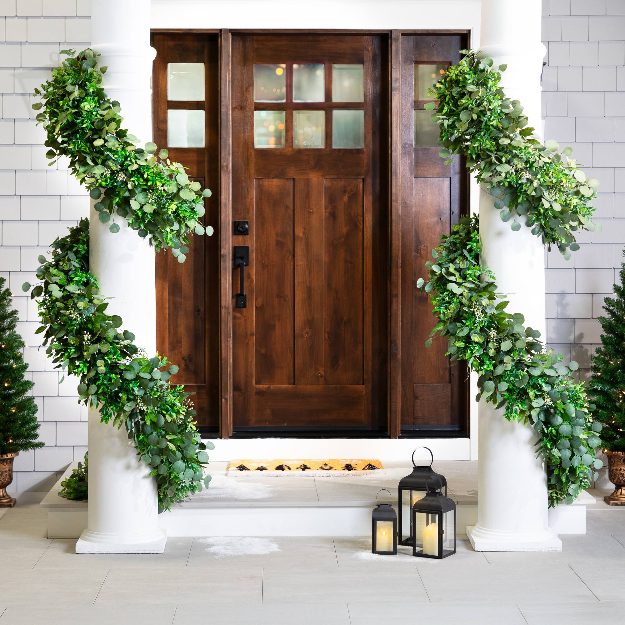 Alt View 2. Northlight - Silver Dollar and Seeded Eucalyptus Artificial Christmas Garland - 10' x 15" - Unlit - Green.