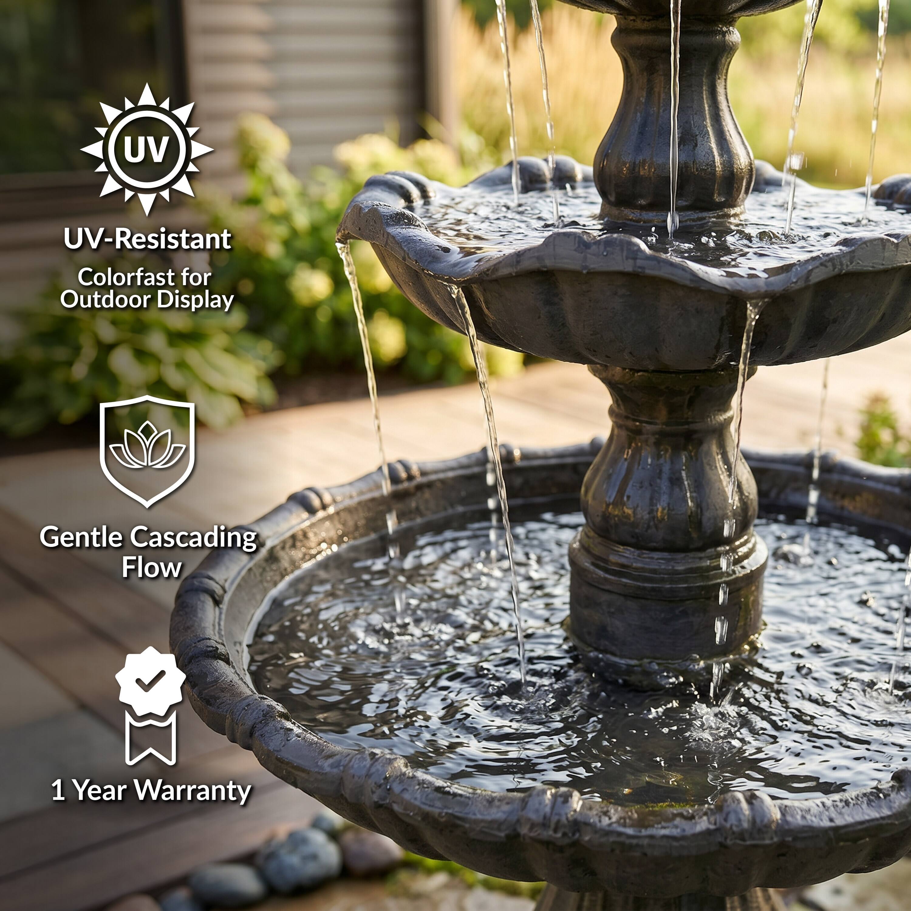 UV-Resistant  
Colorfast for Outdoor Display  
Gentle Cascading Flow  
1 Year Warranty