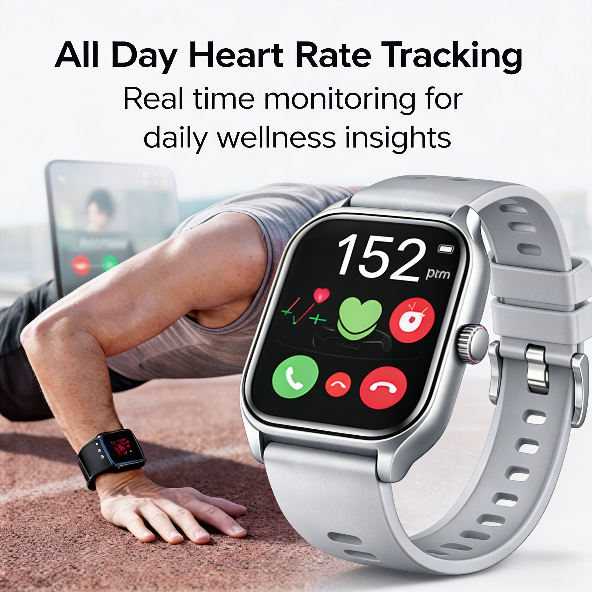 All Day Heart Rate Tracking  
Real time monitoring for daily wellness insights