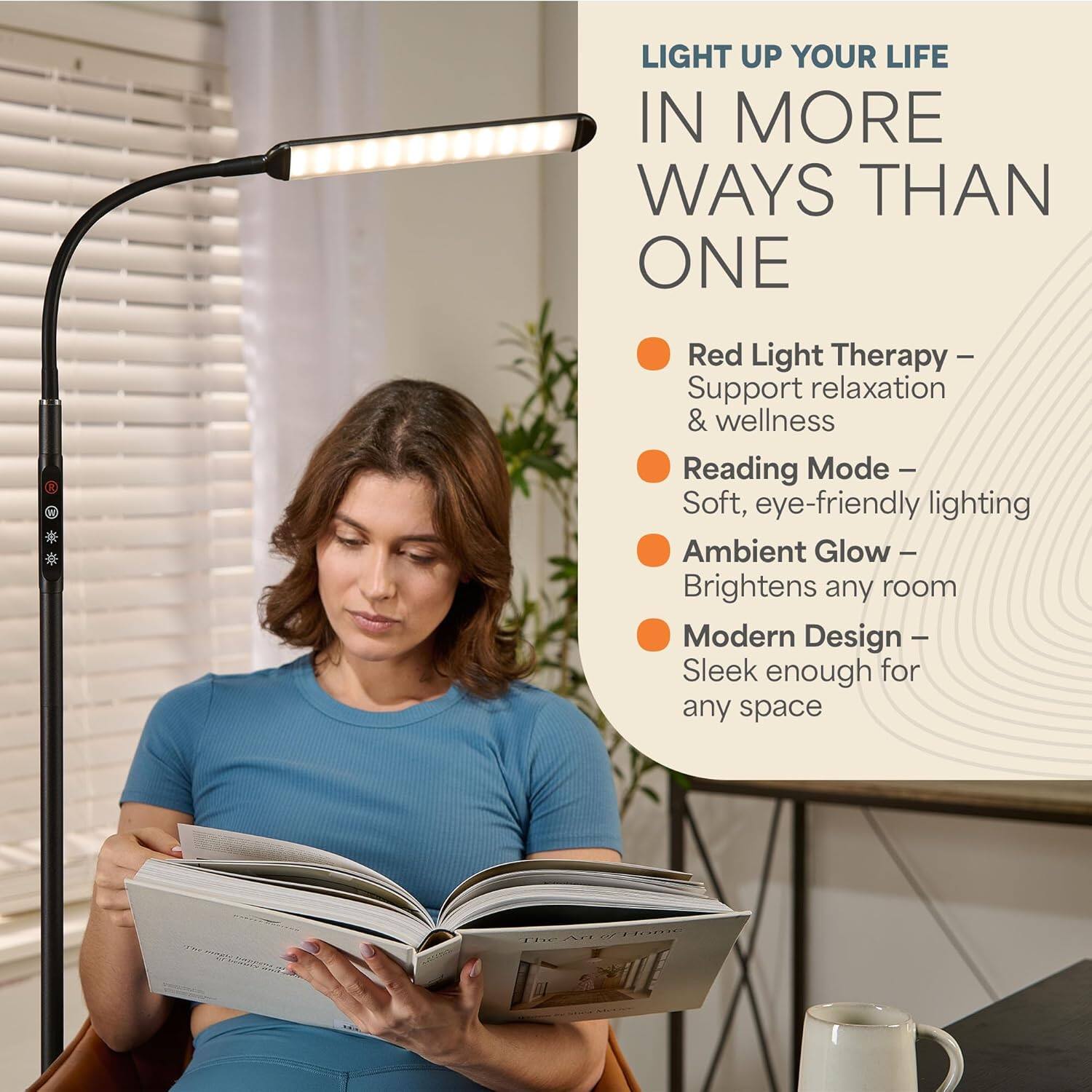 LIGHT UP YOUR LIFE IN MORE WAYS THAN ONE

- Red Light Therapy – Support relaxation & wellness
- Reading Mode – Soft, eye-friendly lighting
- Ambient Glow – Brightens any room
- Modern Design – Sleek enough for any space
