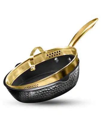 Front. Granitestone - Granitestone Charleston Collection Hammered Black 4 Qt Deep Saute Nonstick Pan with Lid - Black.