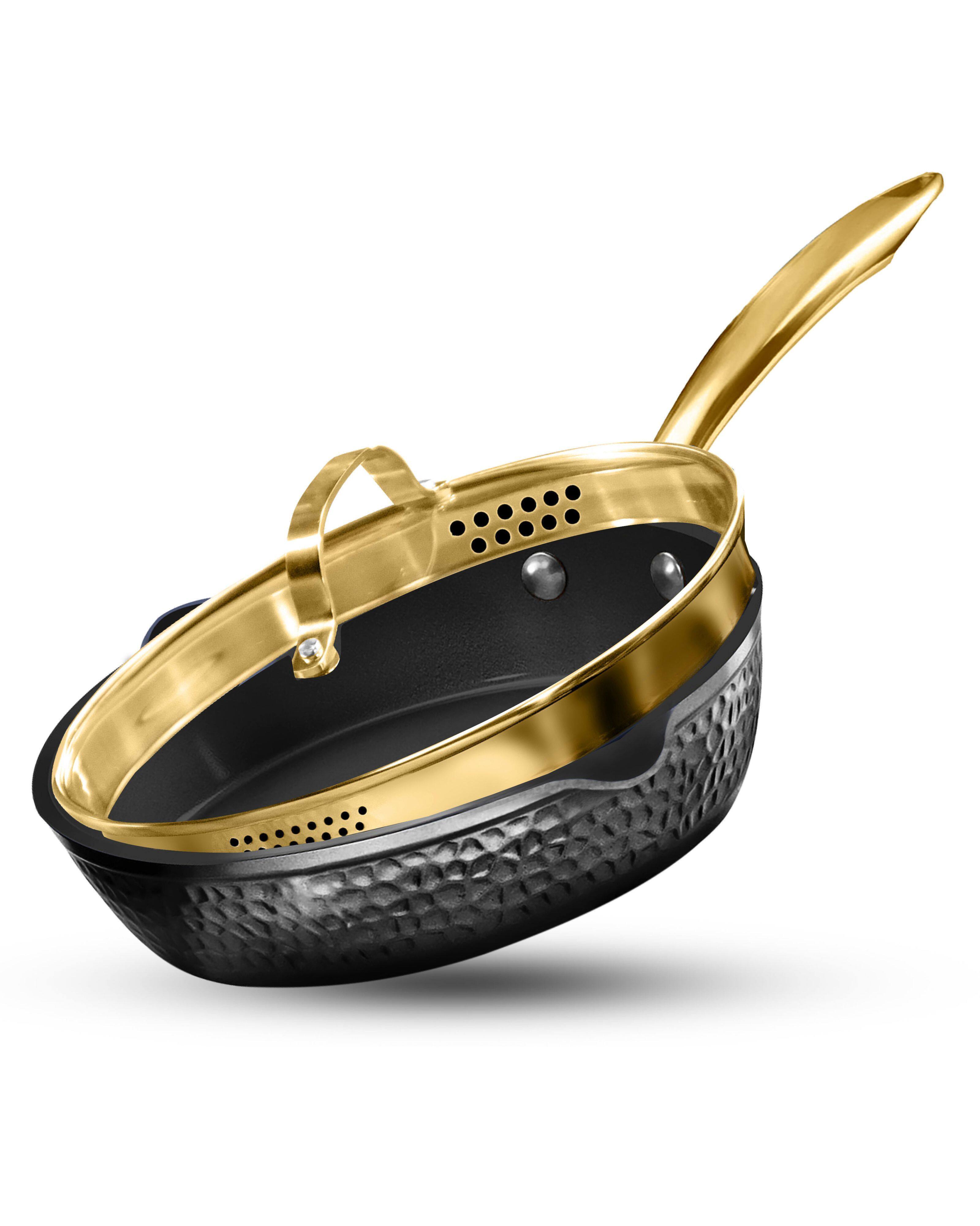 Front. Granitestone - Granitestone Charleston Collection Hammered Black 4 Qt Deep Saute Nonstick Pan with Lid - Black.